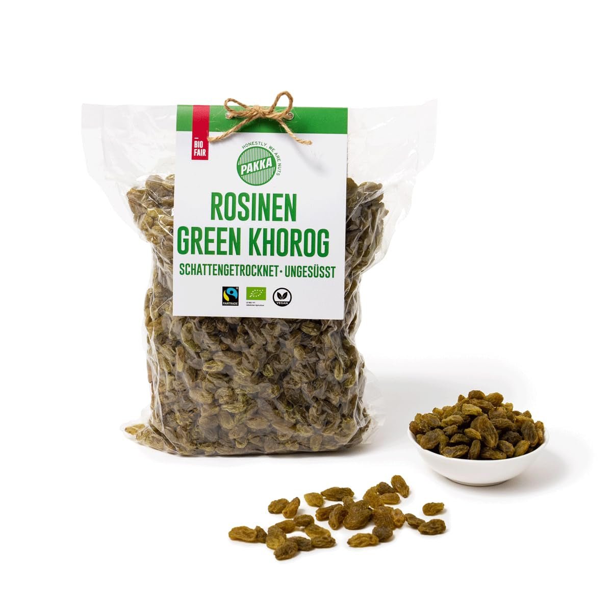 PAKKA - Økologiske rosiner Fairtrade Green Khorog 750 g, økologiske og Fairtrade, kernefri, skyggetørret, oliefri, så klistret, direkte fra små landmænd i Samarkand i Usbekistan, vegansk, 750 g Naty Shop Dehydrerede produkter Variant 1: 750 G (1 pakke)