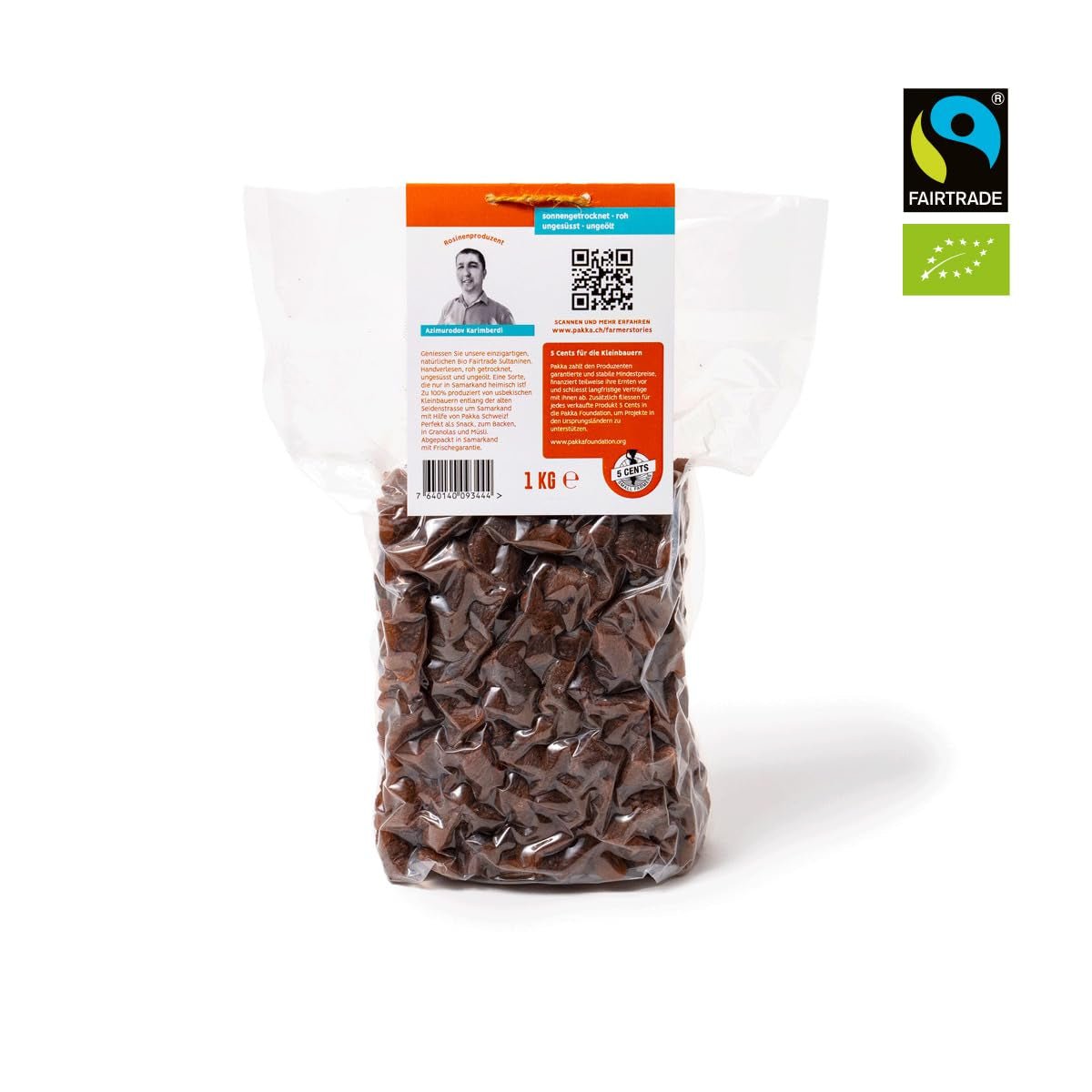 PAKKA - Økologiske Fairtrade Sultanas 1 kg, frøfri, hudfri og soltørrede Sultanas Sultanas fra Samarkand Usbekistan 1000g Dehydrerede produkter Naty Shop