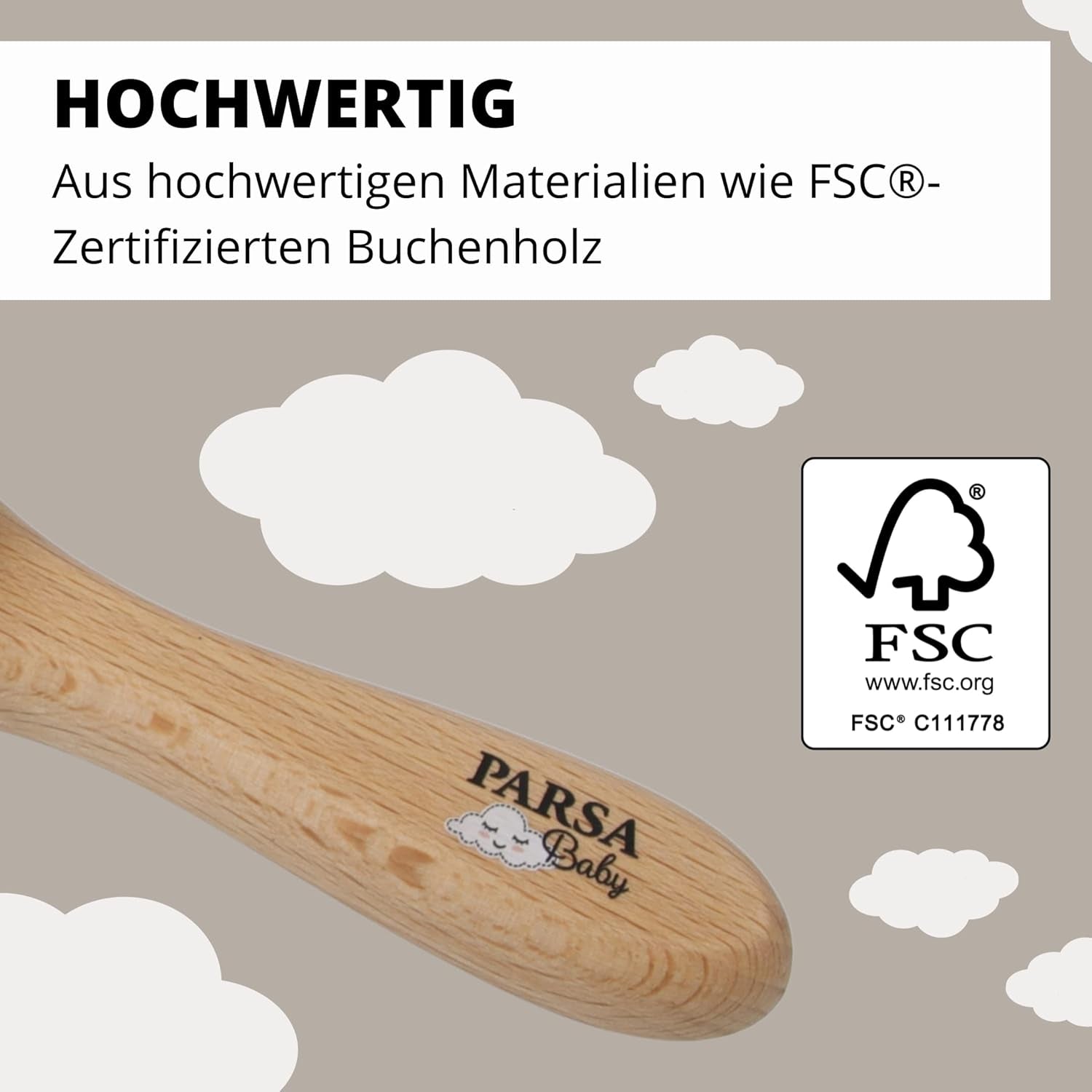 PARSA Beauty babyhårbørste med gedehår - babyhårbørste lavet af FSC® certificeret bøgetræ - børste til pleje af fint babyhår - babybørste Børn - Bad og hudpleje Naty Shop