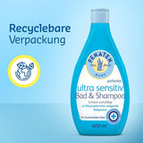 PENATEN Ultra Sensitive Bath & Shampoo (400 ml), særligt skånsomt babybad og shampoo til den meget følsomme hud hos babyer, der er udsat for neurodermatitis, duft- og farvefri showergel og hårshampoo Børn - Bath and Skincare Naty Shop