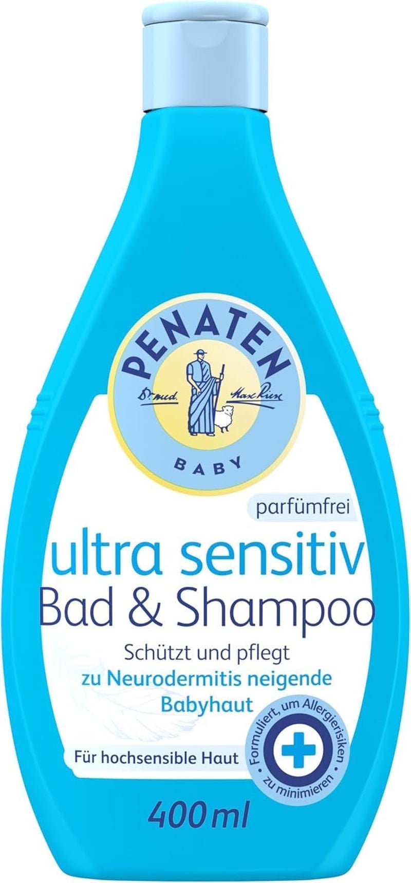 PENATEN Ultra Sensitive Bath & Shampoo (400 ml), babybad og shampoo specielt skånsom til den meget følsomme hud hos babyer, der er udsat for neurodermatitis, shower gel og hårshampoo uden parfume og farvestoffer Børn - Bath and Skincare Naty Shop 400 Ml (1 pakke) Vaskegelé