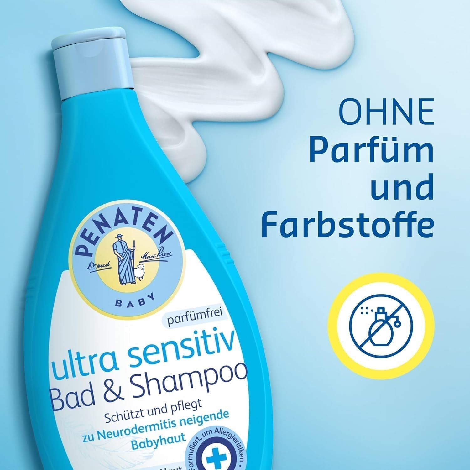 PENATEN Ultra Sensitive Bath & Shampoo (400 ml), særligt skånsomt babybad og shampoo til den meget følsomme hud hos babyer, der er udsat for neurodermatitis, duft- og farvefri showergel og hårshampoo Børn - Bath and Skincare Naty Shop