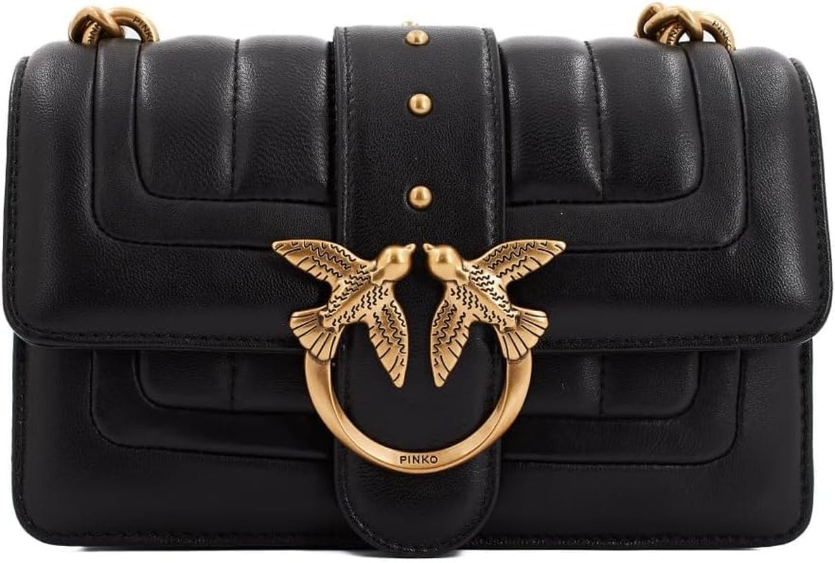 Pinko Ladies Love One Mini Cl Single Side Sheep Nappa Line Quilt Taske Dame Tasker Naty Shop Z99Q_Antik Sort-Guld