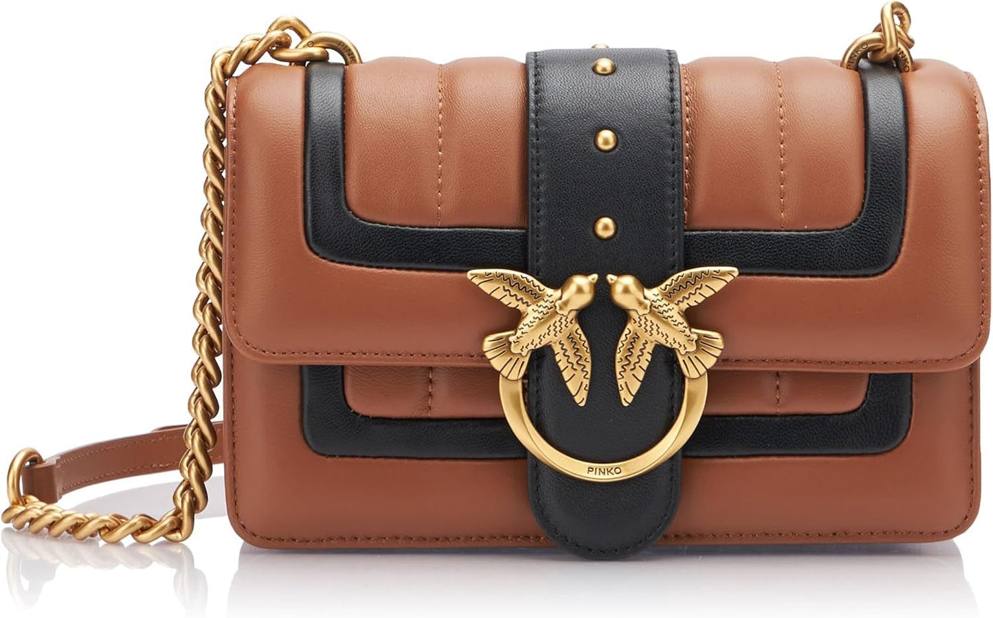 Pinko Ladies Love One Mini Cl Single Side Sheep Nappa Line Quilt Bag Dame Tasker Naty Shop Lz9Q_Brown/Negru-Antic-Gold