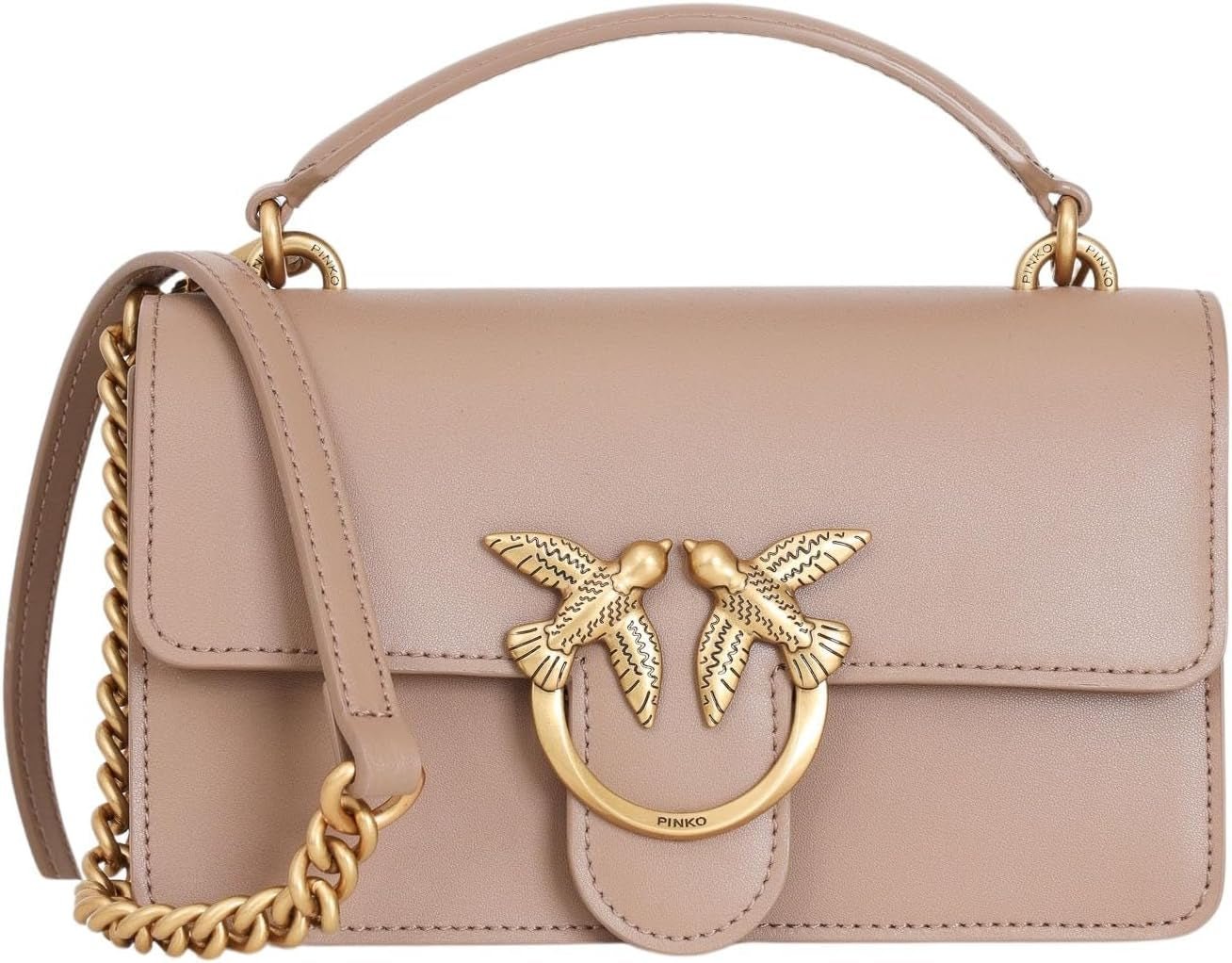 Pinko Ladies Love One Mini letvægts kalvesilketaske Dametasker Naty Shop D01Q_Biscuit Ginger Antik Guld