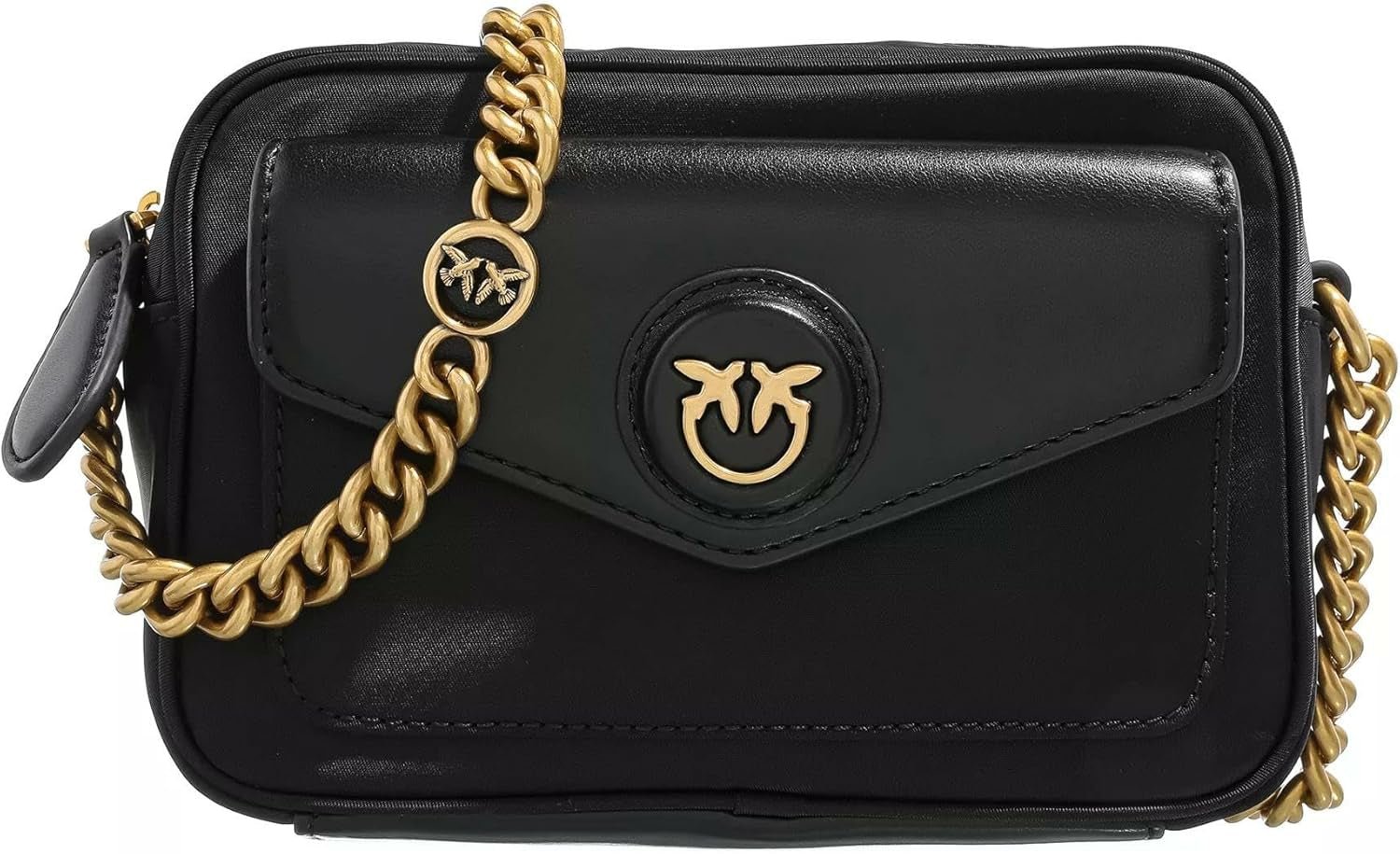 Pinko Nyllo Gate Camera CASE Genanvendt NYLO Dametasker Naty Shop Z99Q_Antik Sort-Guld