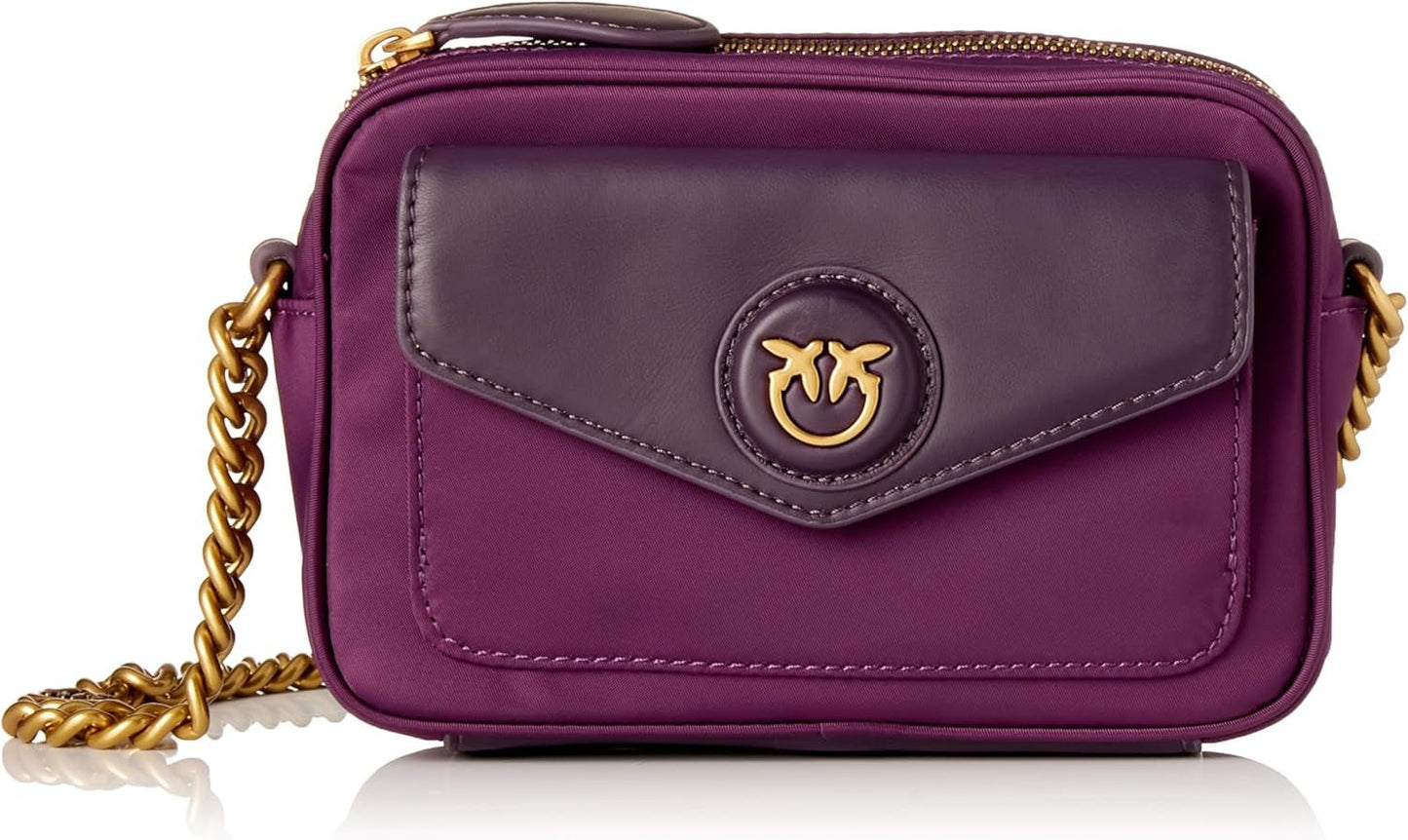 Pinko Nyllo Gate Camera CASE Genanvendt NYLO Dametasker Naty Shop W84Q_Violet Uva-Antik Guld