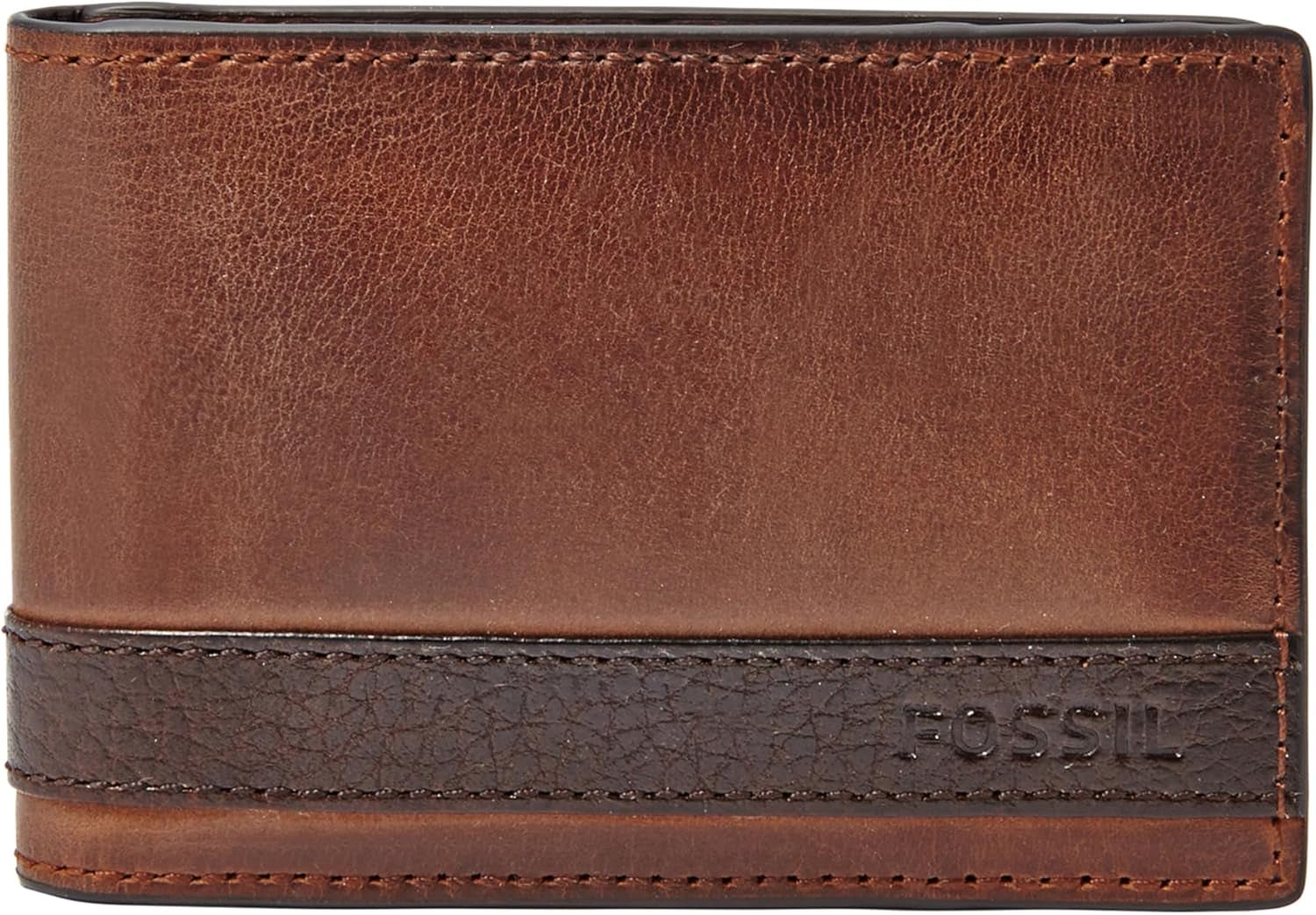 Fossil mænds Quinn læder bifold pung 10 cm L x 1,5 cm B x 7 cm H Herre pung Naty Shop Brown