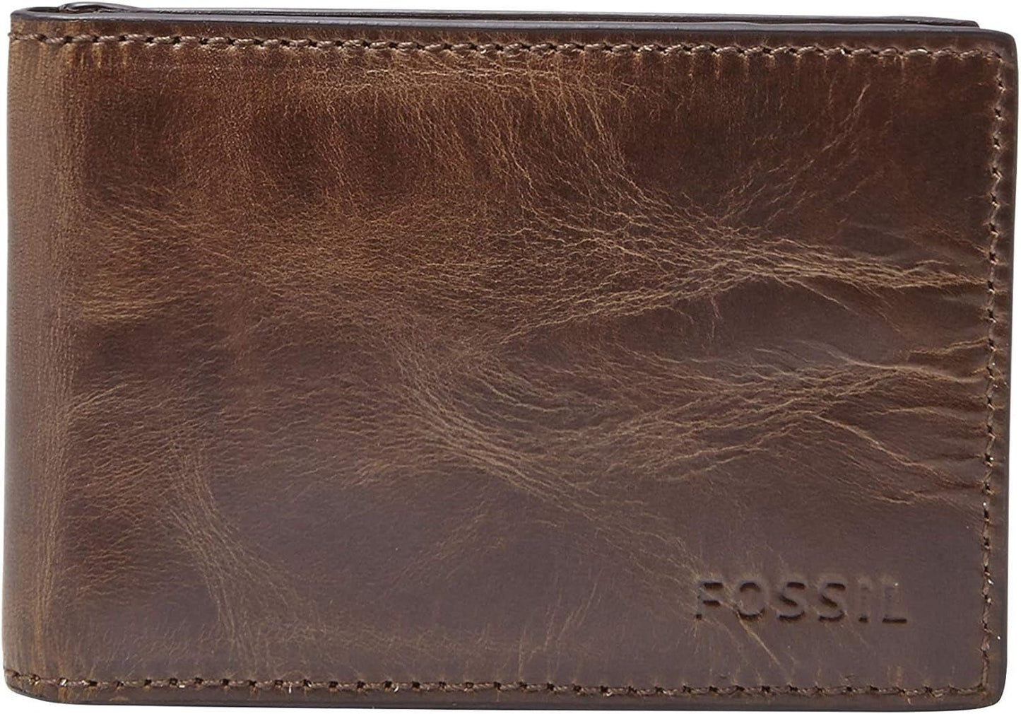 Fossil Andrew Læder Bifold tegnebog til mænd 11,5 cm L x 1,9 cm B x 7,7 cm H Naty Shop Herrepung Derrick Dark Brown