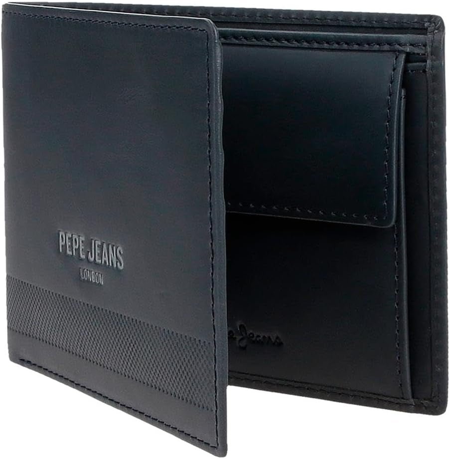 Pepe Jeans Pung til mænd Blå 11,5 x 8 x 1 cm RFID-beskyttet læderpung med møntlomme Herrepung Naty Shop