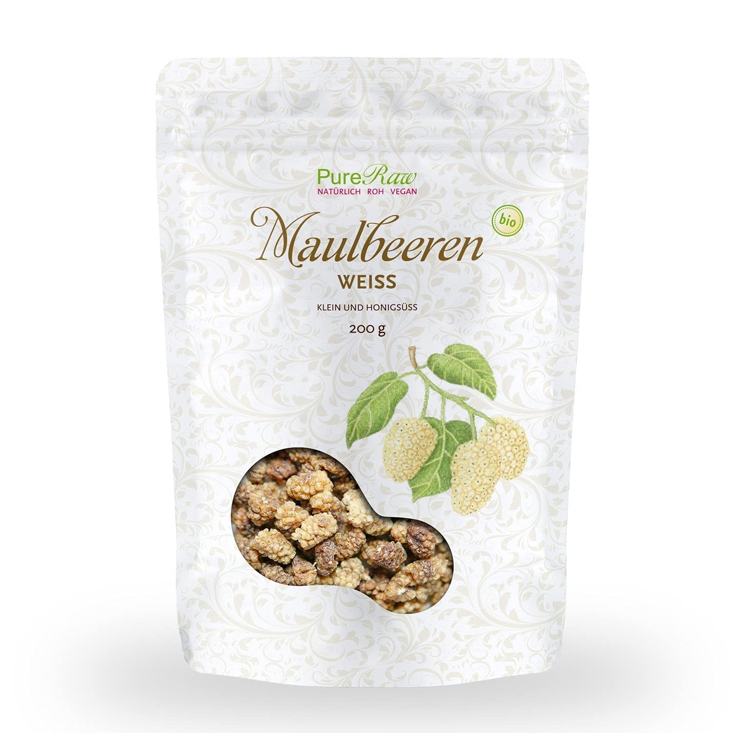 Premium økologiske tørrede (rå veganske) hvide morbær Morus Alba Mulberry Frugt - Tørrede frugter uden tilsat sukker fra Tyrkiet - Økologiske rå hvide morbær Tørrede frugter | PureRaw 200g Dehydrerede produkter Naty Shop 200G (1 pakke) Brombær