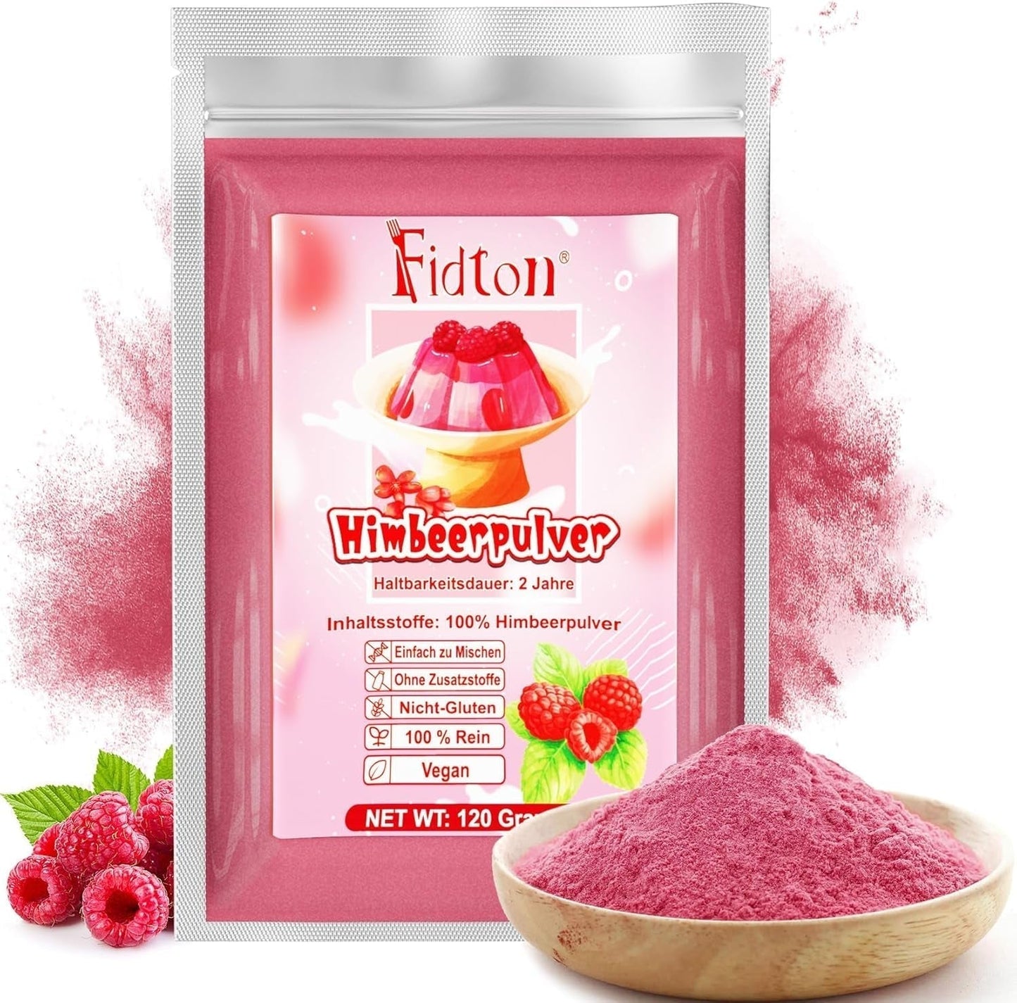 Jordbærpulver 120g - 100% naturlige jordbær Frysetørrede, uden tilsætningsstoffer Nem blanding Nærende, frysetørrede jordbær til is, kager, smoothies, drinks, smagspulver Tørrede produkter Naty Shop 120G Hindbær