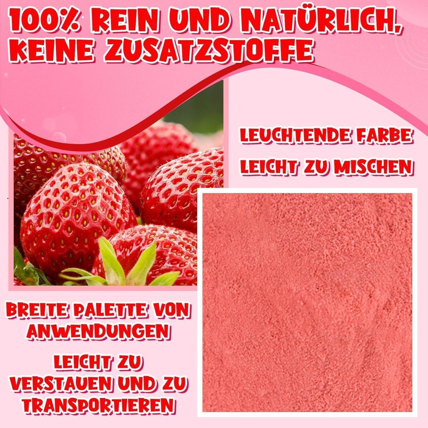 Jordbærpulver 120g - 100% naturlige jordbær Frysetørrede, uden tilsætningsstoffer Nem blanding Nærende, frysetørrede jordbær til is, kager, smoothies, drinks, smagspulver Dehydrerede produkter Naty Shop
