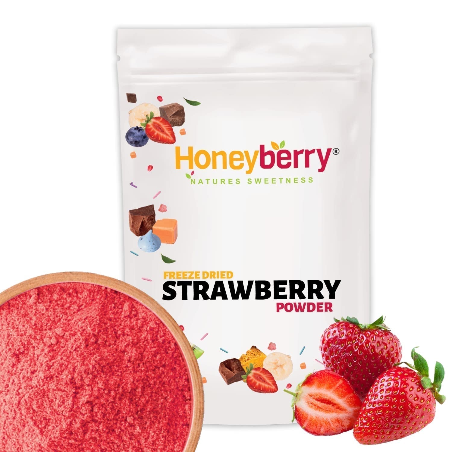 Frysetørret jordbærpulver 250g - Frysetørret frugtpulver - Frysetørret jordbærpulver til bagning, smoothie og mysli - 100% naturligt jordbærpulver uden tilsætningsstoffer Dehydrerede produkter Naty Shop 250G