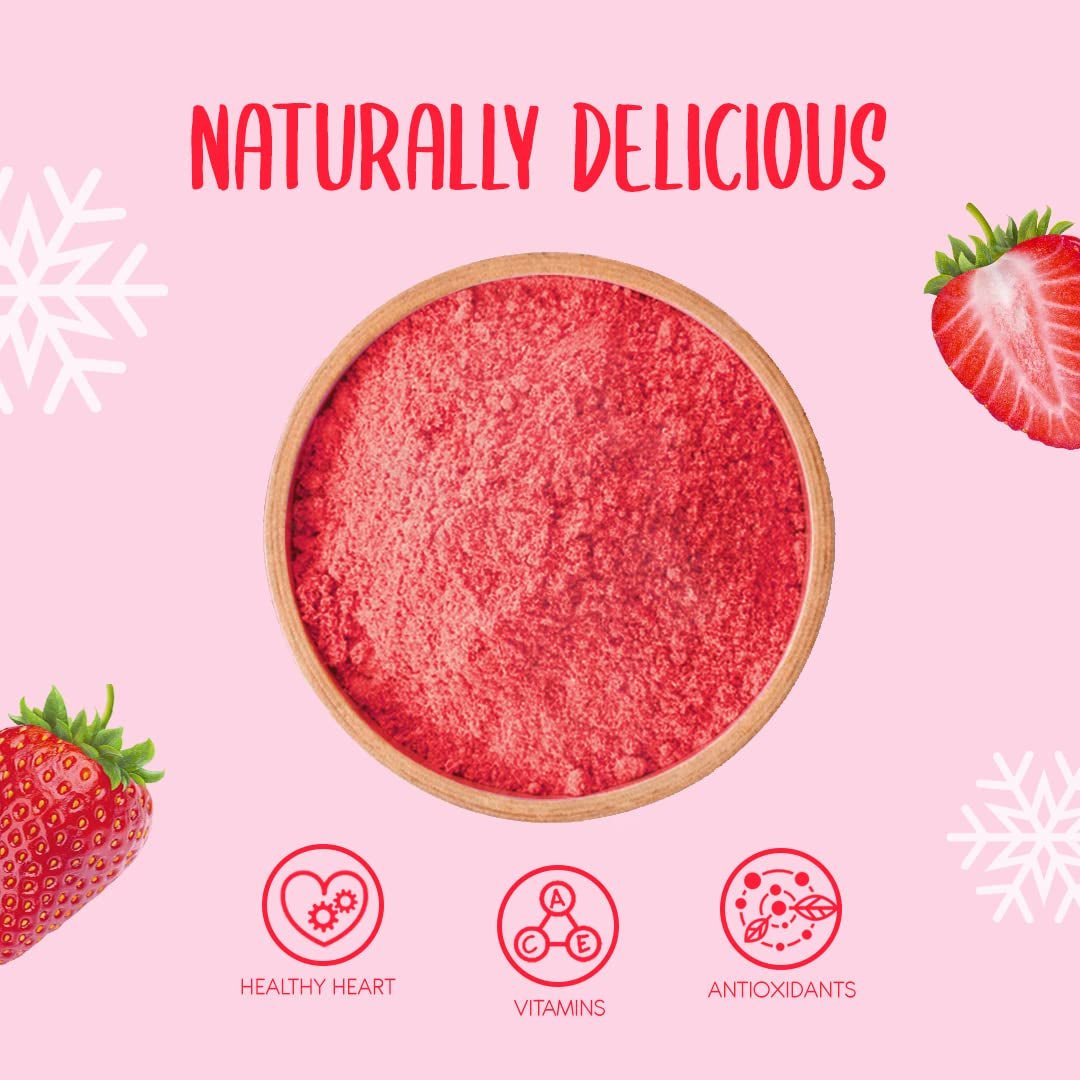 Frysetørret jordbærpulver 250g - Frysetørret frugtpulver - Frysetørret jordbærpulver til bagning, smoothie og mysli - 100% naturligt jordbærpulver uden tilsætningsstoffer Dehydrerede produkter Naty Shop