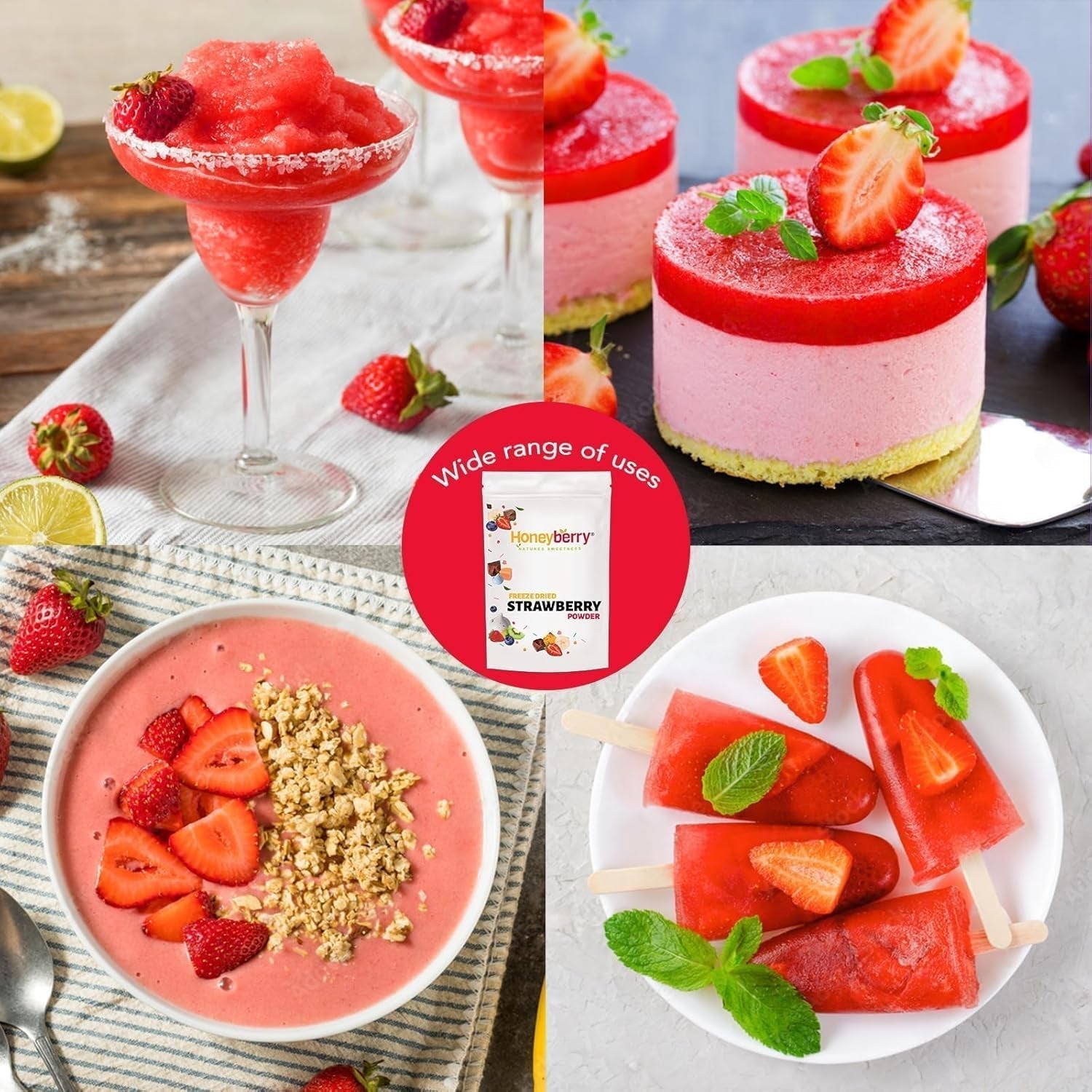 Frysetørret jordbærpulver 250g - Frysetørret frugtpulver - Frysetørret jordbærpulver til bagning, smoothie og mysli - 100% naturligt jordbærpulver uden tilsætningsstoffer Dehydrerede produkter Naty Shop