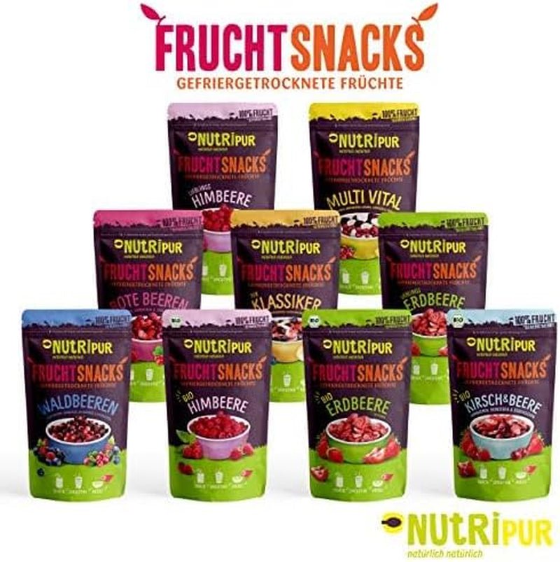 Rød frugtpulver: 100 g hindbær, ribs og frysetørrede jordbær - tørret frugt uden tilsat sukker, uden blæk - smoothieskål, smoothiepulver - topping fra NutriPur Dehydrerede produkter Naty Shop