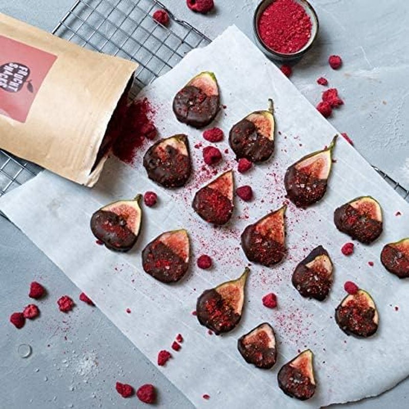 Rød frugtpulver: 100 g hindbær, ribs og frysetørrede jordbær - tørret frugt uden tilsat sukker, uden blæk - smoothieskål, smoothiepulver - topping fra NutriPur Dehydrerede produkter Naty Shop