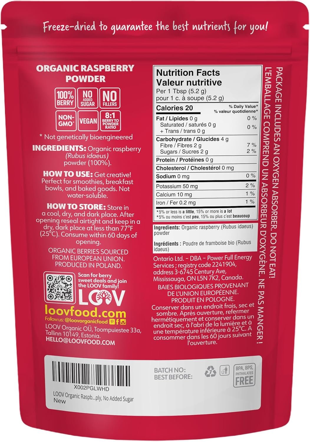Økologisk hindbærpulver 100 % hele hindbær Frysetørret hindbærpulver 171 g fra Europa 24 dages forsyning uden tilsat sukker Naty Shop Dehydrerede produkter