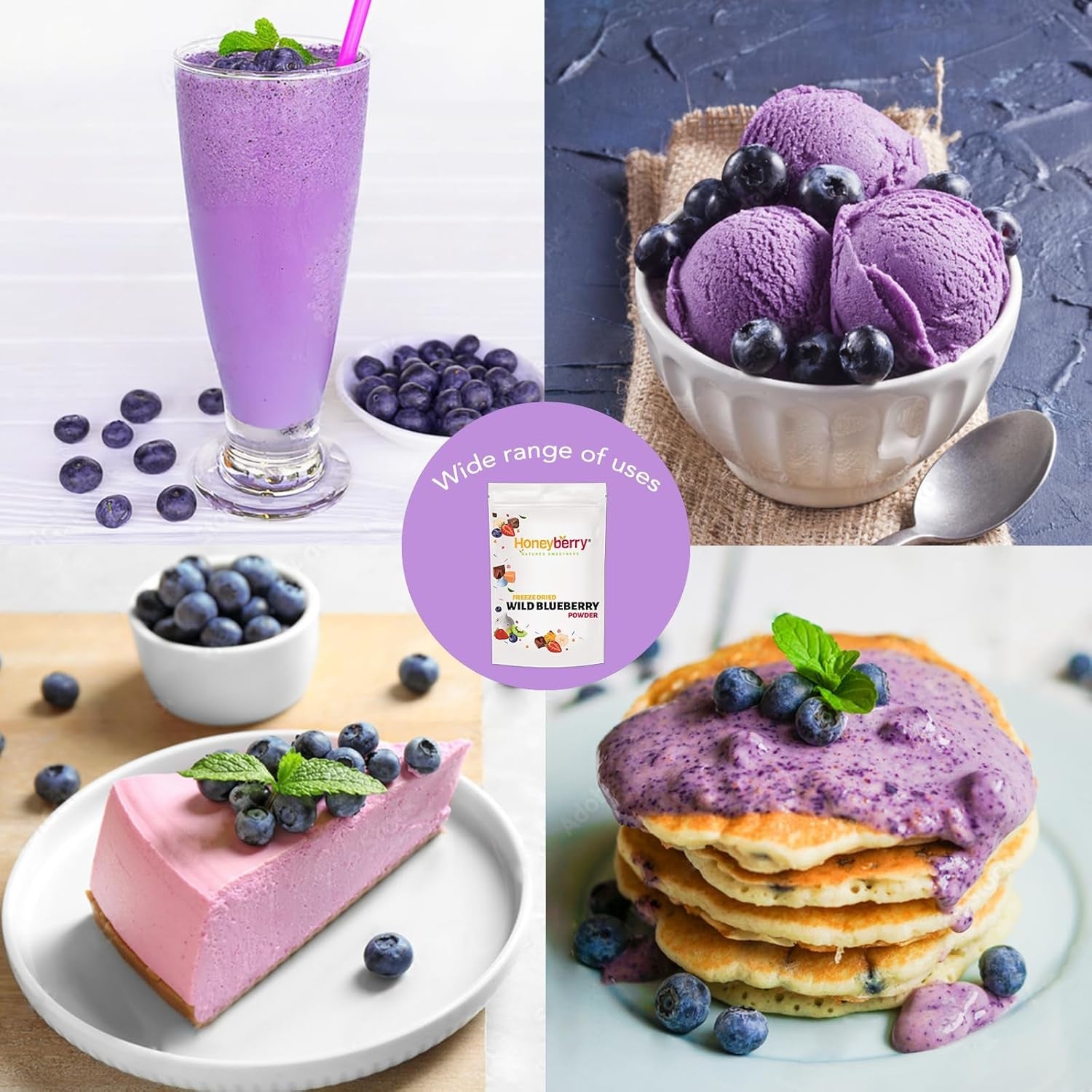 Frysetørret vilde blåbærpulver 100g - Frysetørret frugtpulver - Frysetørret blåbærpulver til bagning, smoothie og mysli - Naturligt blåbærpulver uden tilsætningsstoffer Dehydrerede produkter Min butik