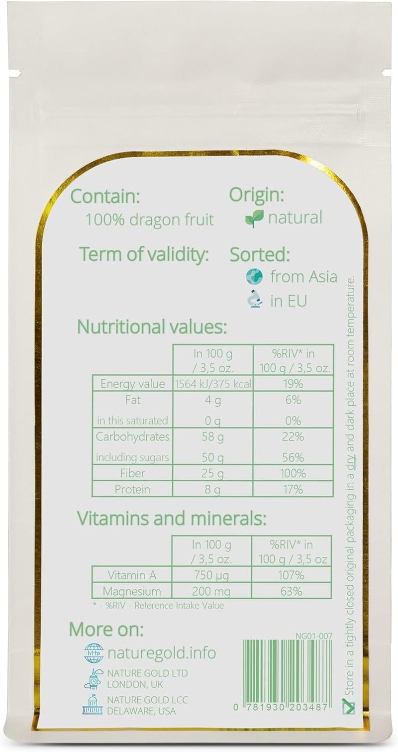 Frysetørret dragefrugtpulver | 250g 100% naturlig og vegansk | ikke-GMO | uden sukker og uden tilsætningsstoffer ~*~ Naty Shop dehydrerede produkter