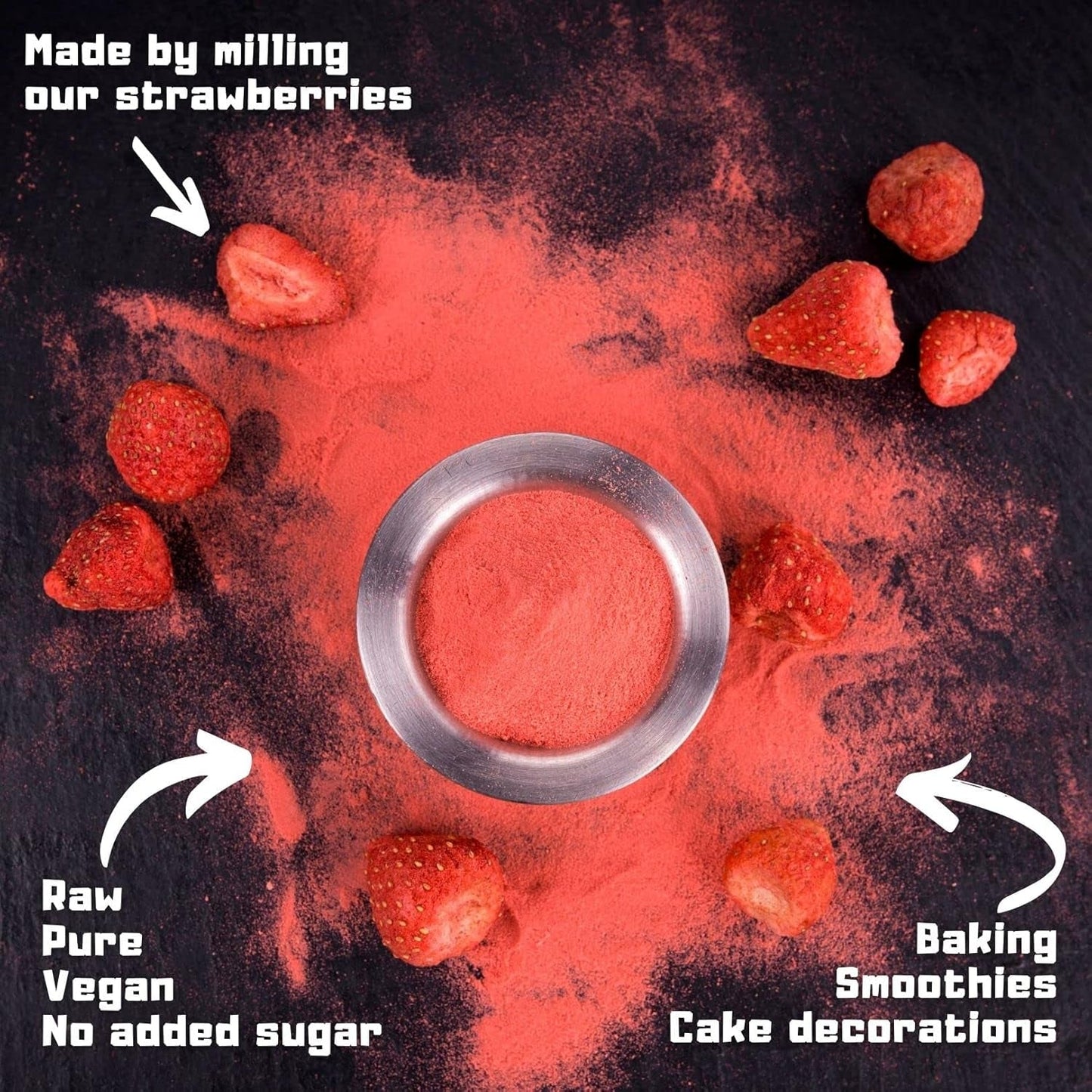 Frysetørret frugtpulver Jordbærpulver | Frysetørret jordbærpulver Jordbærpulver | Jordbærpulver Smoothie Jordbærbudding Tørrede frugter (100 g) Tørrede produkter Naty Shop