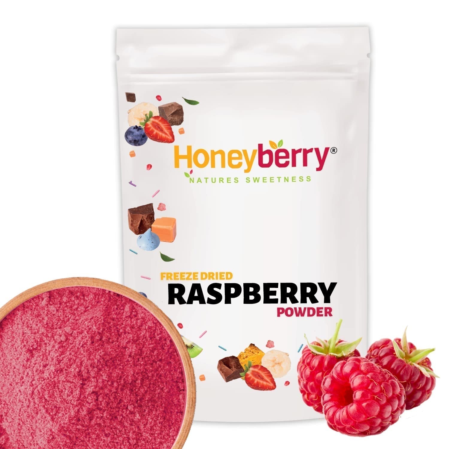 Frysetørret hindbærpulver 100g - Frysetørret frugtpulver - Frysetørret hindbærpulver til bagning, smoothies og mysli - 100% naturligt hindbærpulver uden tilsætningsstoffer Dehydrerede produkter Naty Shop 100G