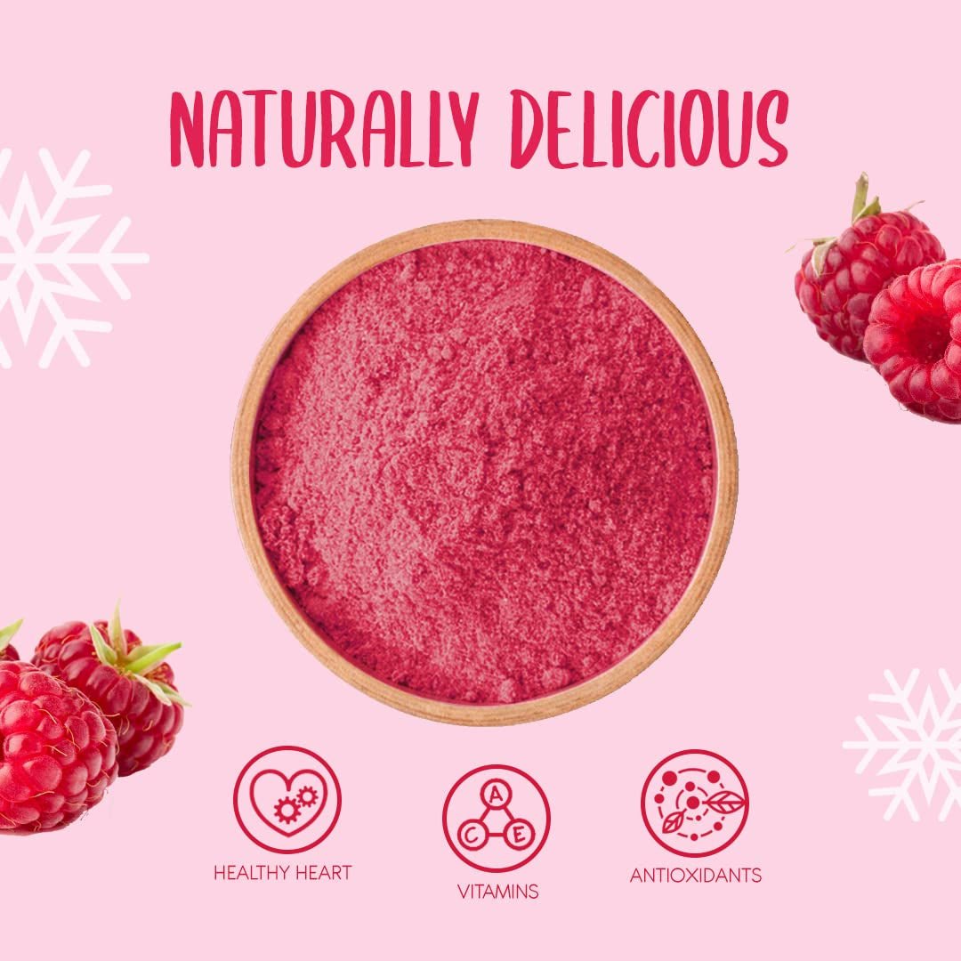 Frysetørret hindbærpulver 100g - Frysetørret frugtpulver - Frysetørret hindbærpulver til bagning, smoothies og mysli - 100% naturlig hindbærpulver uden tilsætningsstoffer Dehydrerede produkter Naty Shop