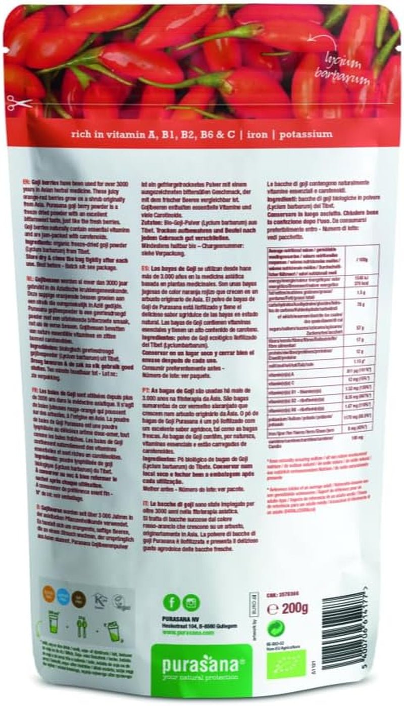 Purasana goji bær pulver fra Tibet under kontrolleret økologisk dyrkning (200 g) raw food grade Dehydrerede produkter Naty Shop