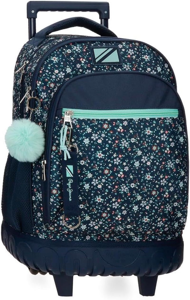 Pepe Jeans Alenka skolerygsæk med trolley, blå, 30 x 40 x 12 cm, polyester, 14,4 l, blå, skolerygsæk med trolley Premium rygsække og tasker Naty Shop Rygsæk Mit Rollen