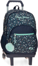 Pepe Jeans Alenka skolerygsæk med trolley, blå, 30 x 40 x 12 cm, polyester, 14,4 l, blå, skolerygsæk med trolley Premium rygsække og tasker Naty Shop Rygsæk 45 + Trolley