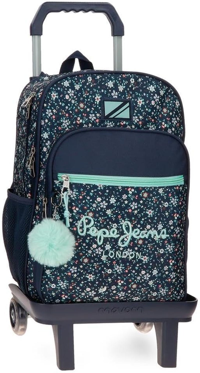 Pepe Jeans Alenka skolerygsæk med trolley, blå, 30 x 40 x 12 cm, polyester, 14,4 l, blå, skolerygsæk med trolley Premium rygsække og tasker Naty Shop Rygsæk + Trolley