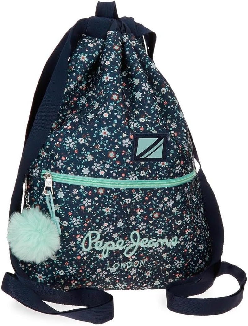 Pepe Jeans Alenka skolerygsæk med trolley, blå, 30 x 40 x 12 cm, polyester, 14,4 l, blå, skolerygsæk med trolley Premium rygsække og tasker Naty Shop Rygsæk Mit Kordelzug