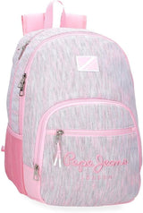 Pepe Jeans Miri skolerygsæk, pink, 31 x 44 x 17,5 cm, polyester, 22,79 l, pink, skolerygsæk Premium rygsække og tasker Naty Shop Doppelter rygsæk