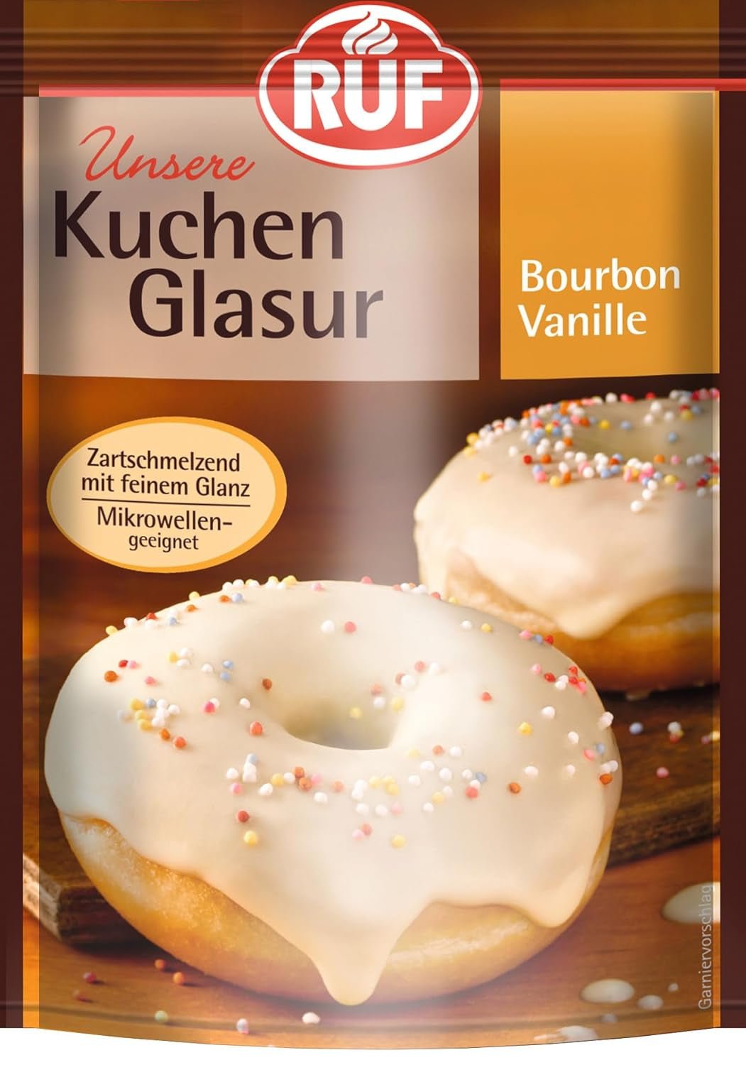 RUF Cake Glaze Bourbon Vanilje, 100 g i en pose, mikrobølgebestandig, til glasering og dekoration af kiks, muffins og kager, glutenfri Naty Shop Vaniljesukkerpasta