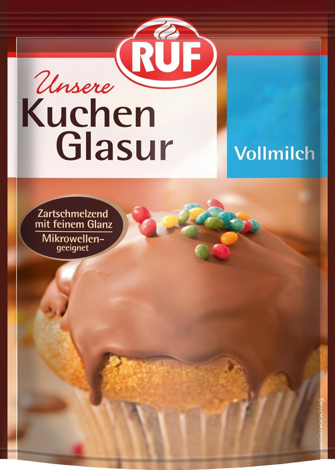 RUF Cake Glaze Bourbon Vanilje, 100 g i en pose, tåler mikroovn, til glasering og dekoration af kiks, muffins og kager, glutenfri Naty Shop sukkerpasta Sødmælk