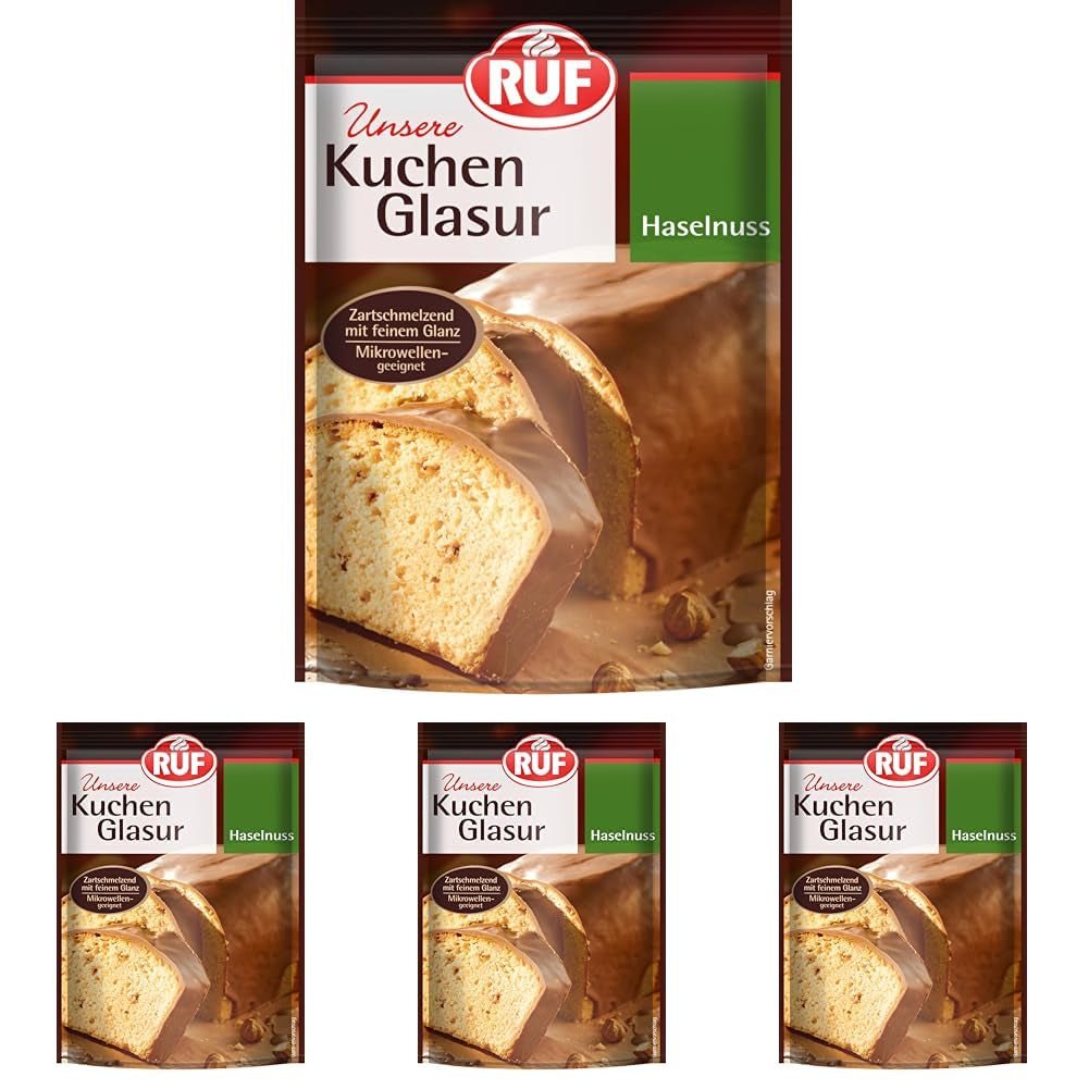 RUF Cake Glaze Hasselnød, 100 g i en pose, tåler mikroovn, til glasering af kager med nødder, praliner og nigrés, glutenfri (pakke med 4) Sugar Paste Naty Shop Standardtitel
