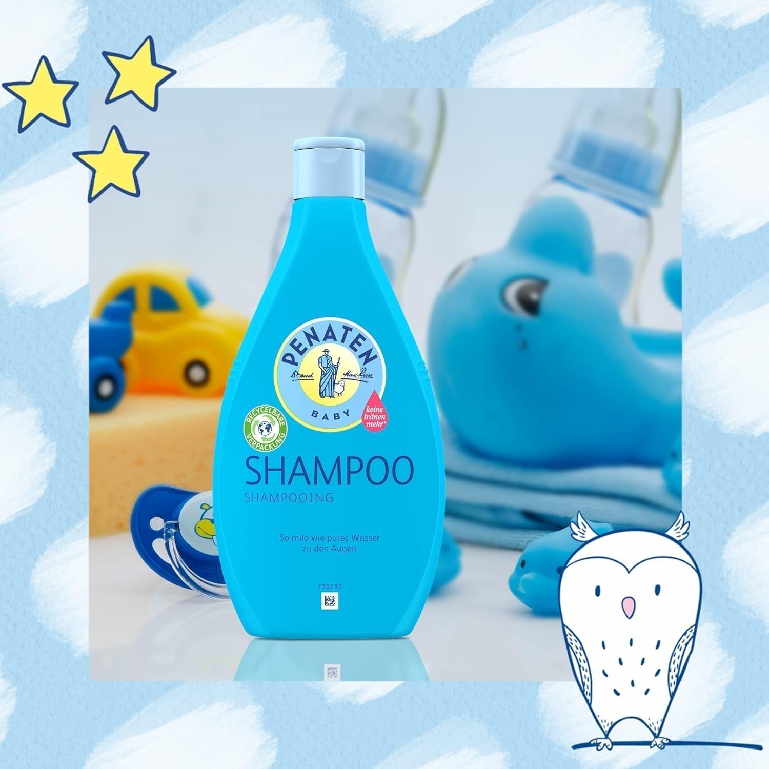 PENATEN shampoo (400 ml), særlig skånsom shampoo til babyer, til blødt hår, der er let at rede, skånsomt som rent øjenvand, i genanvendelig emballage (pakke med 2) Børn - Bath and Skincare Naty Shop