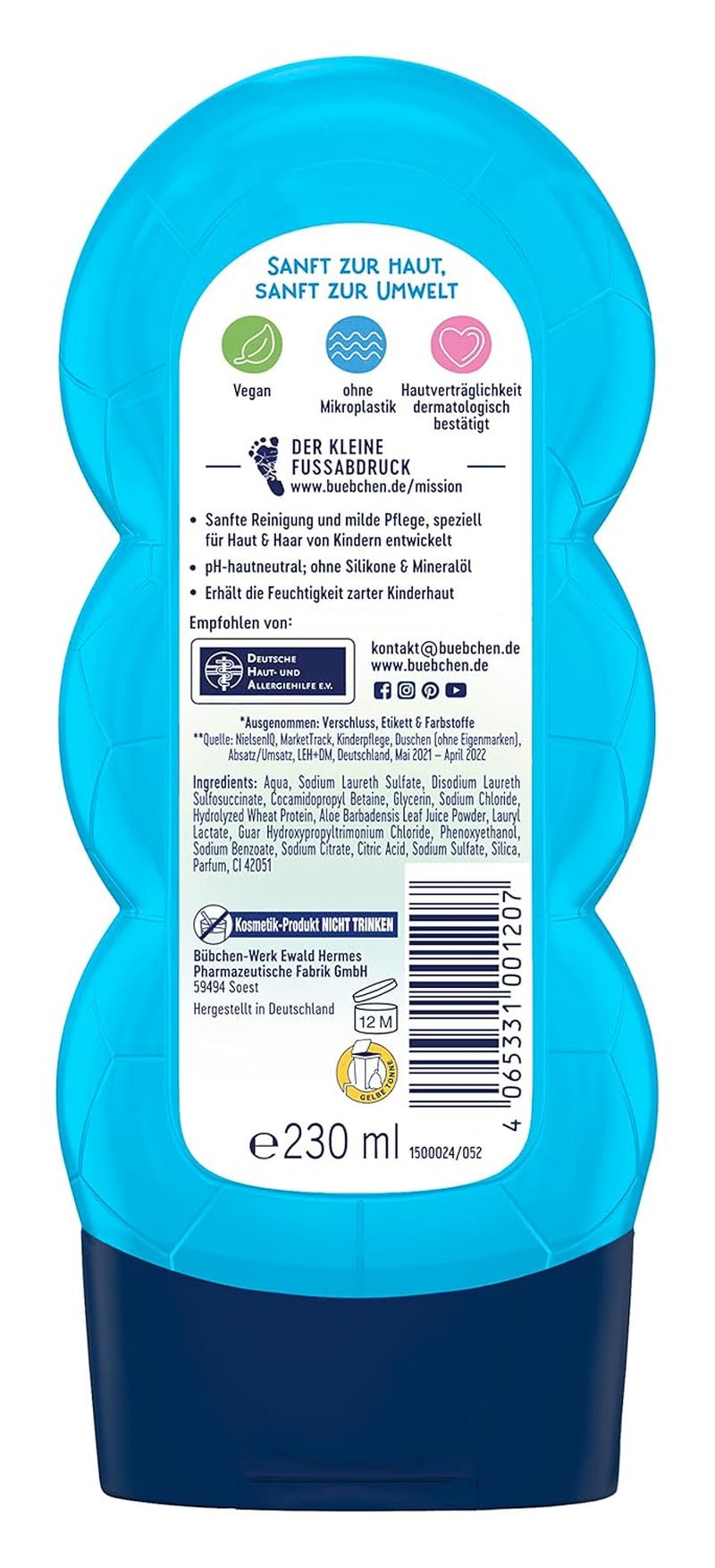 Buebchen Sportsfreund 2i1 shampoo og shower gel, 230 ml Børn - Bad og hudpleje Naty Shop