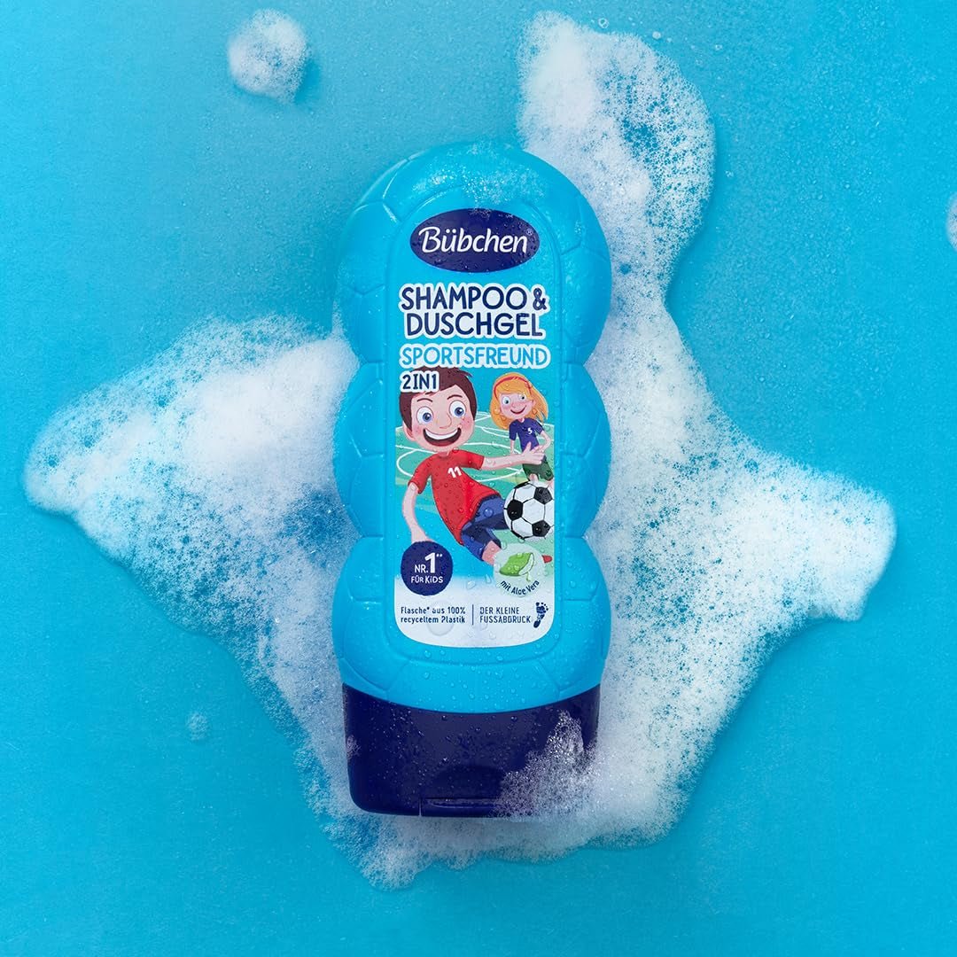 Buebchen Sportsfreund 2i1 shampoo og shower gel, 230 ml Børn - Bad og hudpleje Naty Shop