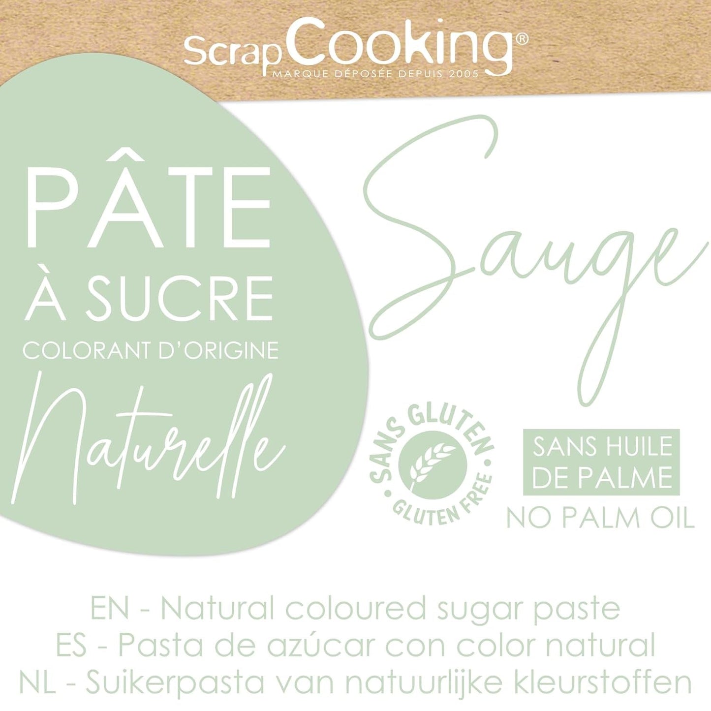 ScrapCooking - Pâte Ã Sucre Vert Sauge 250 g - Colorant d'Origine Naturelle - Sans Gluten, Sans Huile de Palme - Pour Gâteaux, Pâtisseries Anniversaire - Vert Pastel - Fabrikie en France - 7621 Sukkerpasta Naty Shop
