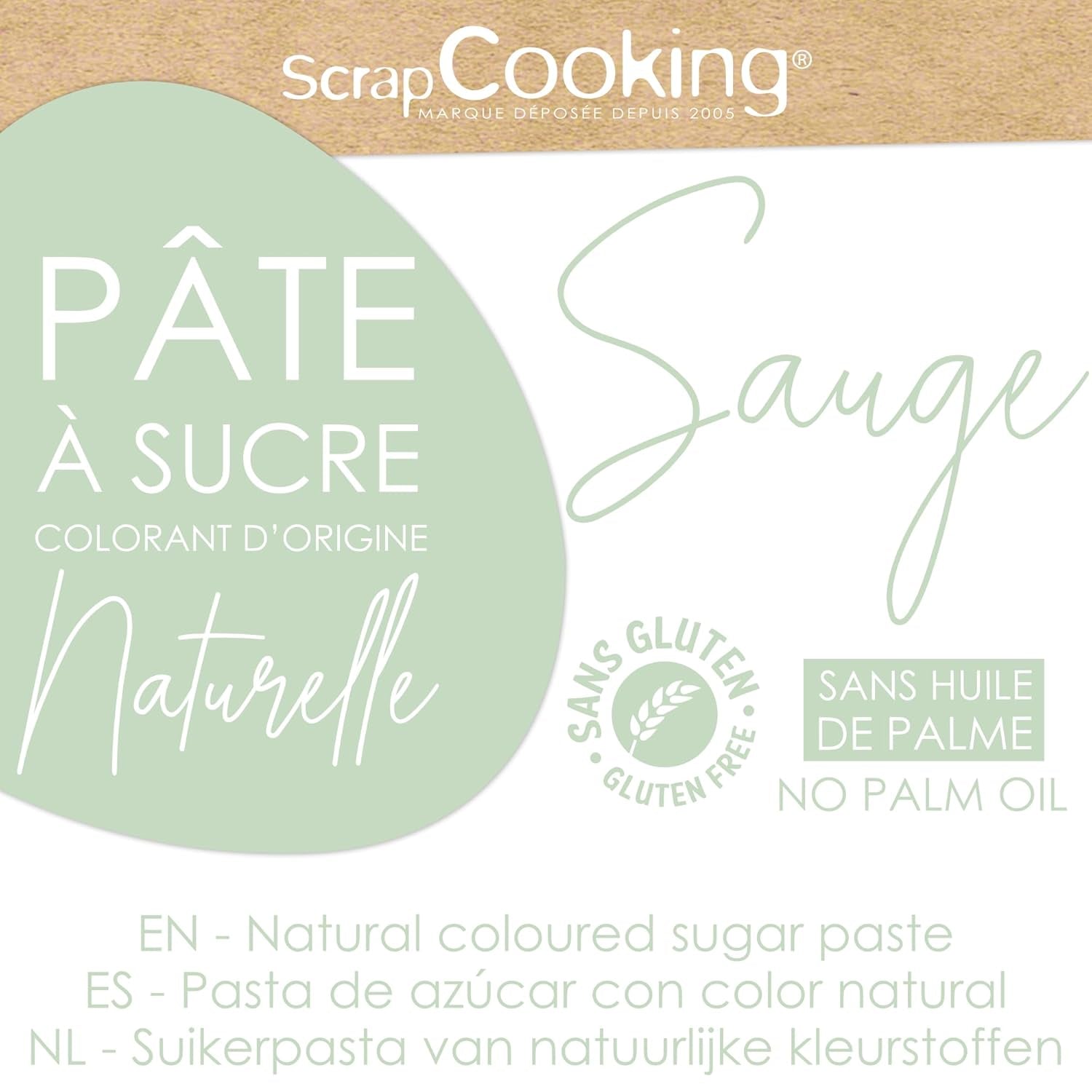 ScrapCooking - Pâte Ã Sucre Vert Sauge 250 g - Colorant d'Origine Naturelle - Sans Gluten, Sans Huile de Palme - Pour Gâteaux, Pâtisseries Anniversaire - Vert Pastel - Fabrikie en France - 7621 Sukkerpasta Naty Shop