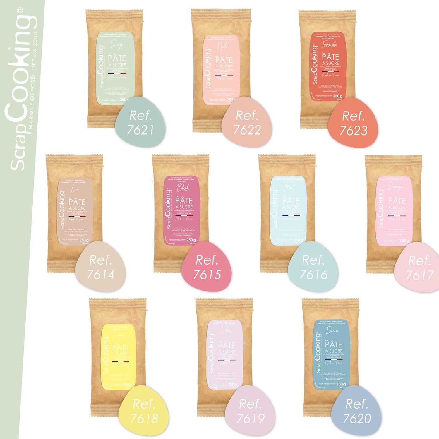 ScrapCooking - Pâte Ã Sucre Vert Sauge 250 g - Colorant d'Origine Naturelle - Sans Gluten, Sans Huile de Palme - Pour Gâteaux, Pâtisseries Anniversaire - Vert Pastel - Fabrikie en France - 7621 Sukkerpasta Naty Shop