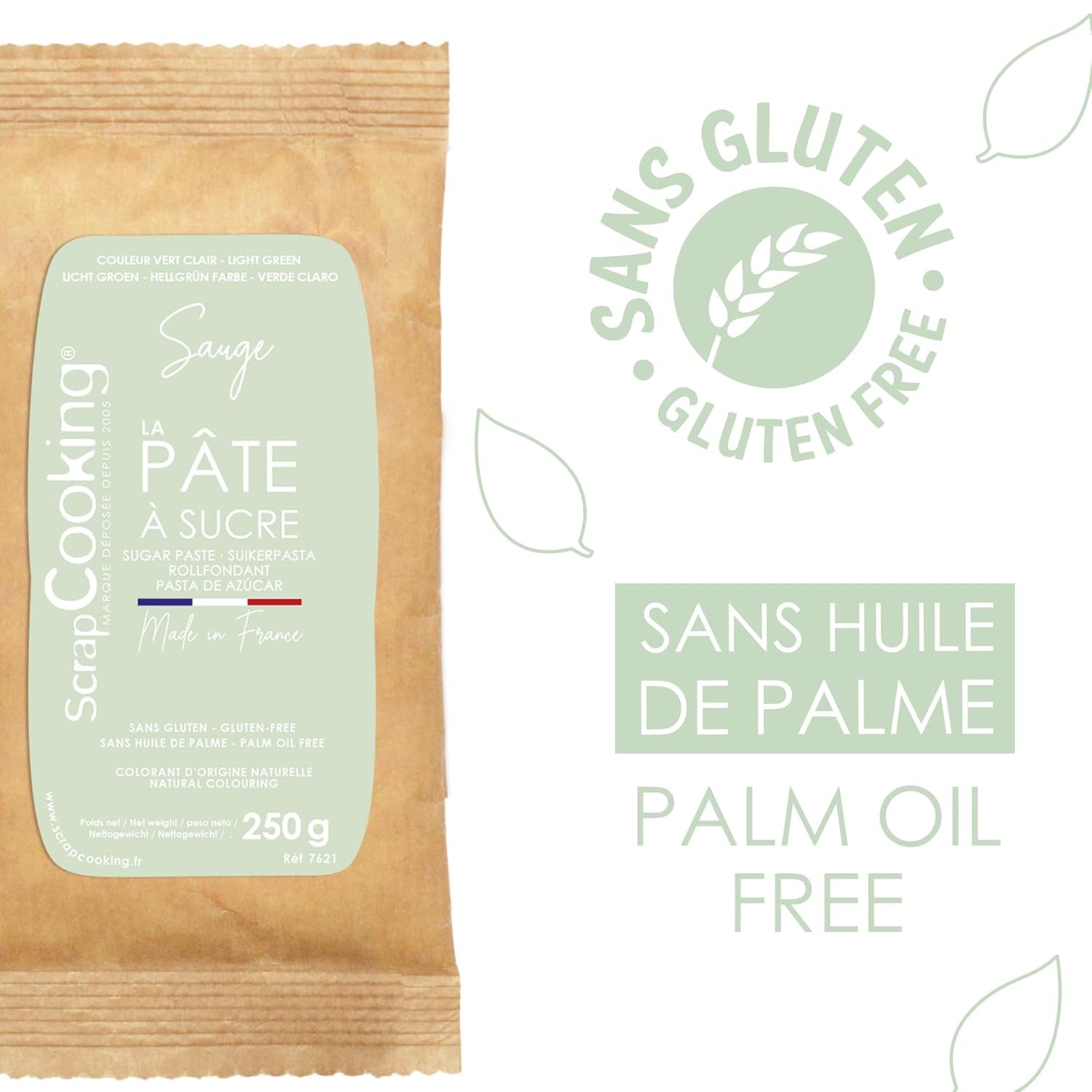 ScrapCooking - Pâte Ã Sucre Vert Sauge 250 g - Colorant d'Origine Naturelle - Sans Gluten, Sans Huile de Palme - Pour Gâteaux, Pâtisseries Anniversaire - Vert Pastel - Fabrikie en France - 7621 Sukkerpasta Naty Shop