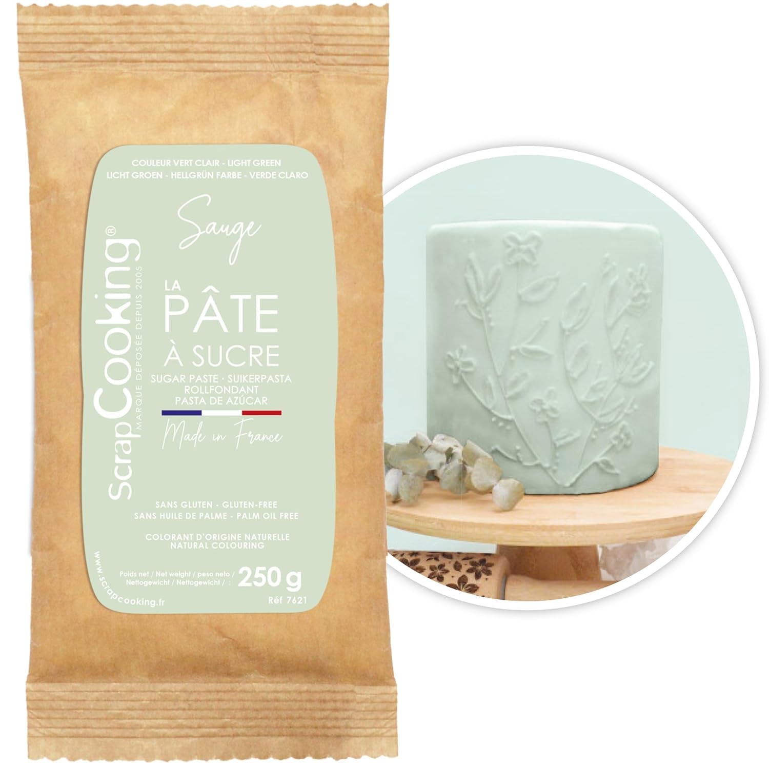 ScrapCooking - Pâte Ã Sucre Vert Sauge 250 g - Colourant d'Origine Naturelle - Sans Gluten, Sans Huile de Palme - Pour Gâteaux, Pâtisseries Anniversaire - Vert Pastel - Fabrikie en France - 7621 Sukkerpasta Naty Shop pastel pink nøgen