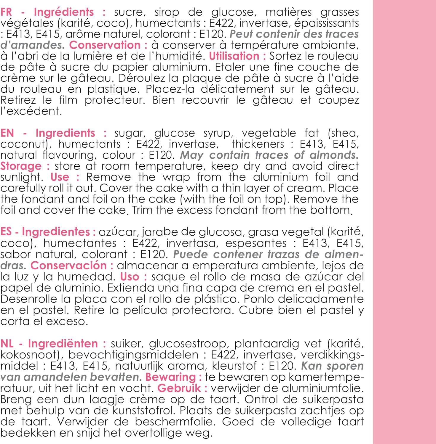 ScrapCooking - Pink fondant rulle â'¬ 36 cm - Rullet sort fondant 430 g - Kage topper fondant topper dekoration til kager, bagning, fødselsdage, fester - Pink - 7264 Sukkerpasta Naty Shop