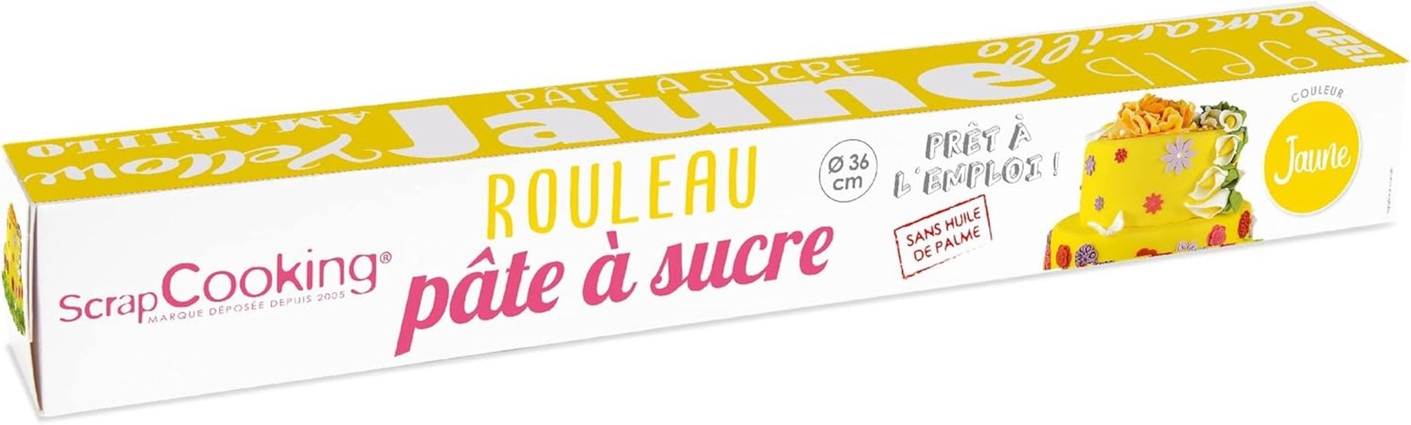 ScrapCooking - Pink fondant rulle â'¬ 36 cm - Rullet sort fondant 430 g - Kage topper fondant topper dekoration til kager, bagning, fødselsdage, fester - Pink - 7264 Naty Shop Gul sukkerpasta