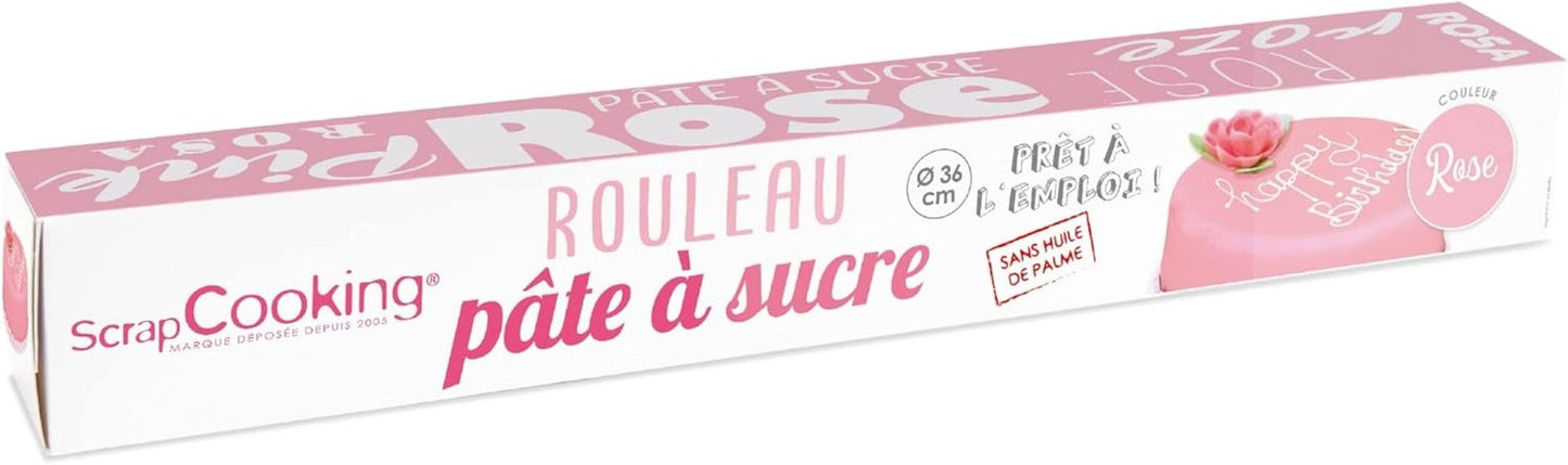 ScrapCooking - Pink fondant rulle â'¬ 36 cm - Rullet sort fondant 430 g - Kage topper fondant topper dekoration til kager, bagning, fødselsdage, fester - Pink - 7264 Sukkerpasta Naty Shop Pink