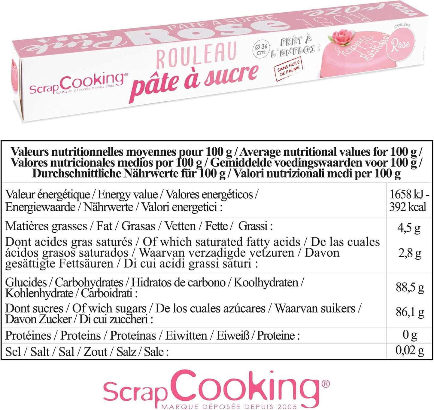 ScrapCooking - Pink fondant rulle â'¬ 36 cm - Rullet sort fondant 430 g - Kage topper fondant topper dekoration til kager, bagning, fødselsdage, fester - Pink - 7264 Sukkerpasta Naty Shop