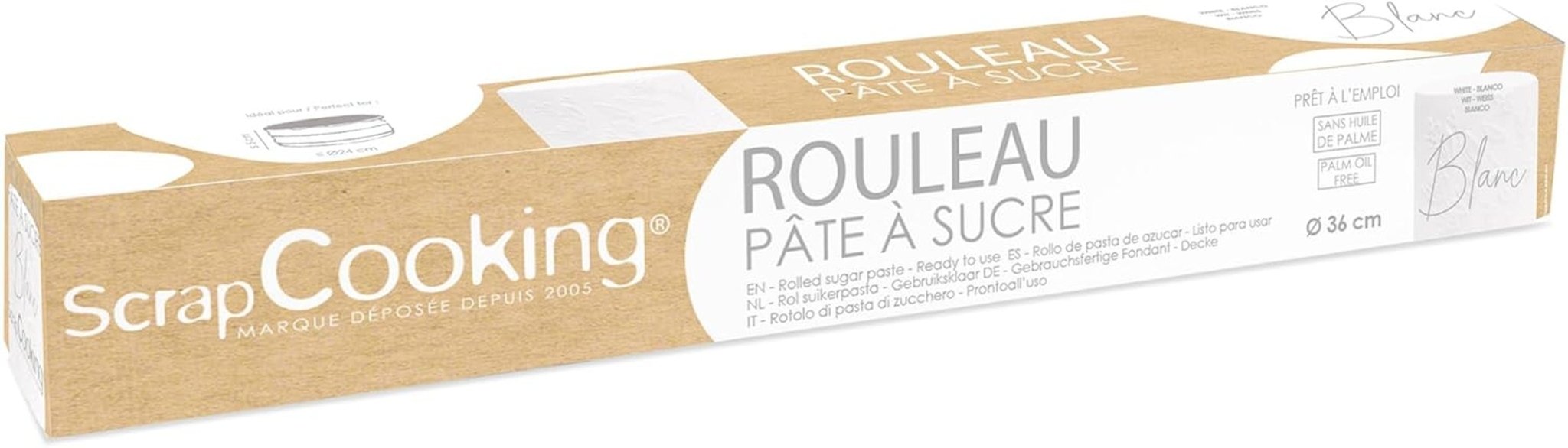ScrapCooking - Pink fondant rulle â'¬ 36 cm - Rullet sort fondant 430 g - Kage topper fondant topper dekoration til kager, bagning, fødselsdage, fester - Pink - 7264 Naty Shop Hvid sukkerpasta